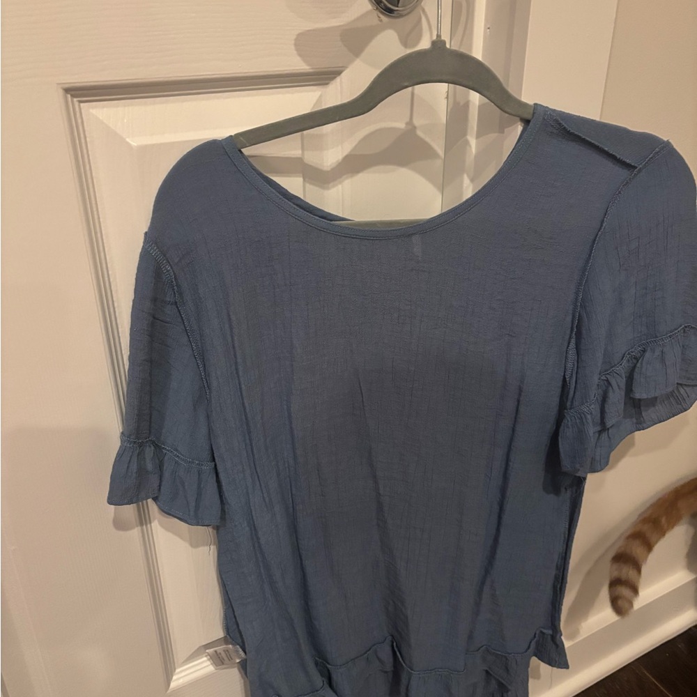 Coco + Carmen Blue Ruffled Blouse